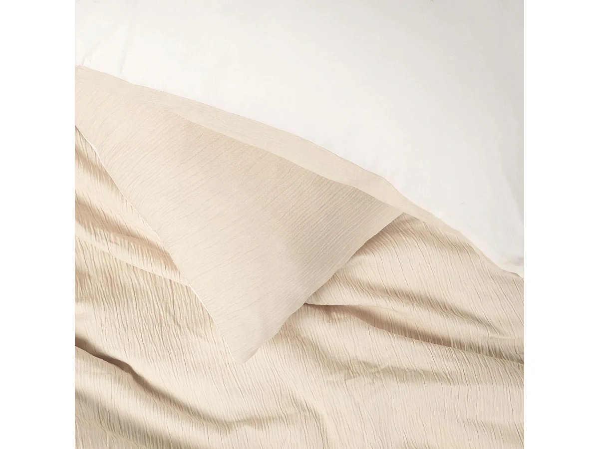 Parure housse de couette 260x240cm + 2 taies 100% gaze de microfibre uni écru - NATHEA
