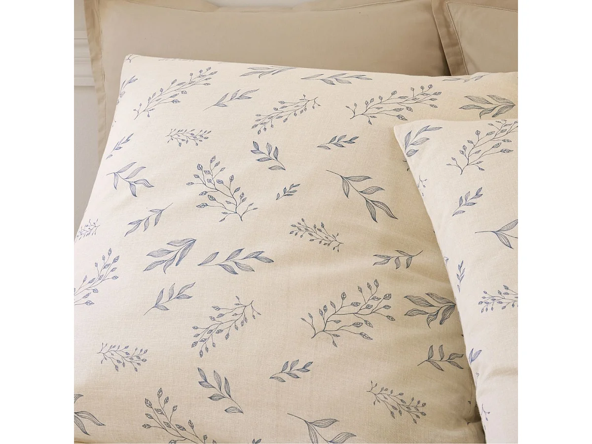 Parure housse de couette 260x240cm + 2 taies motif petites fleurs beige 100% gaze de coton - VEOLIS