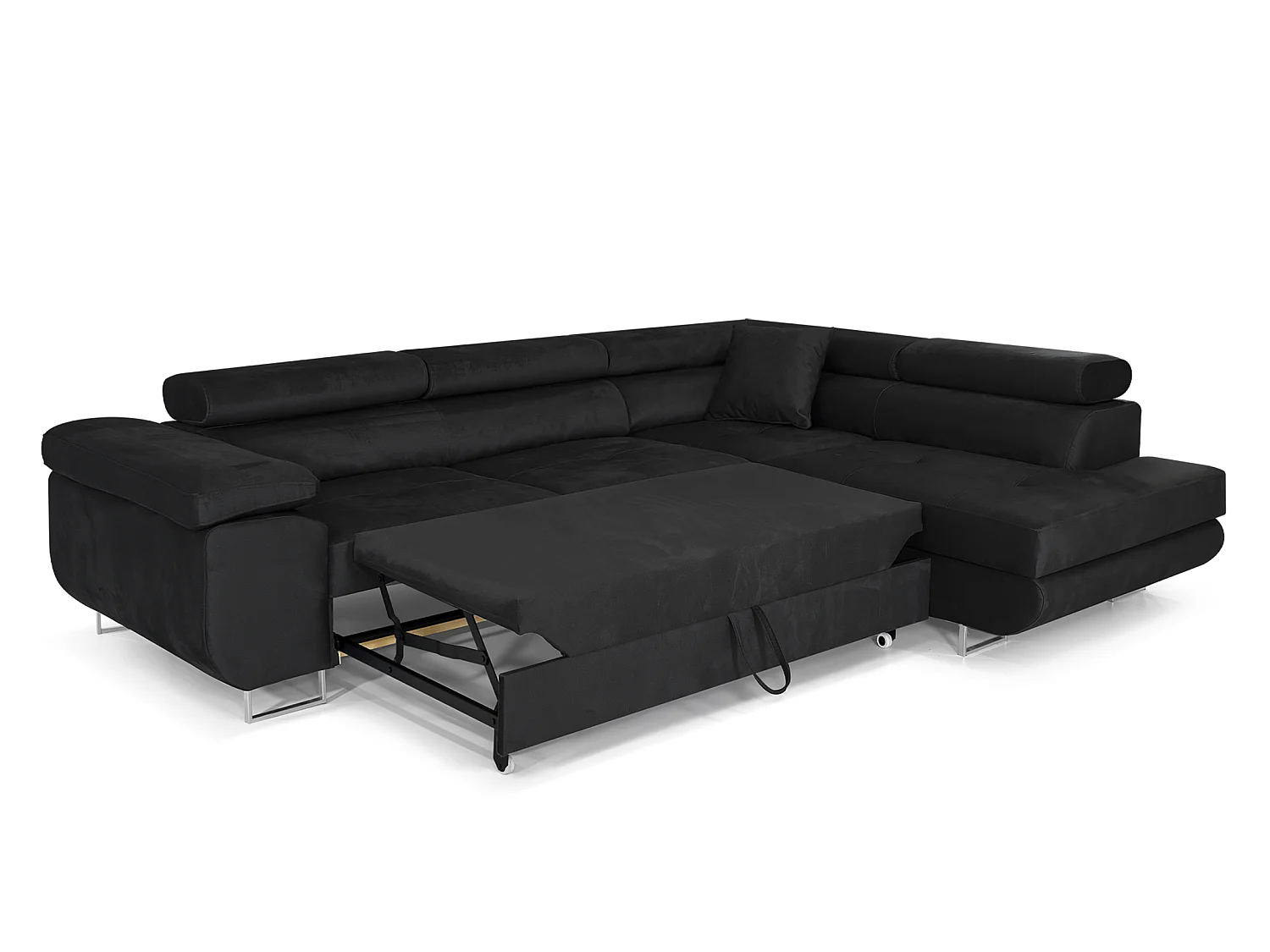 Canapé-lit Comfortino Furniture NOLA en Forme de L avec Rangement - Tissu Velours 3 Places Gris Anthracite
