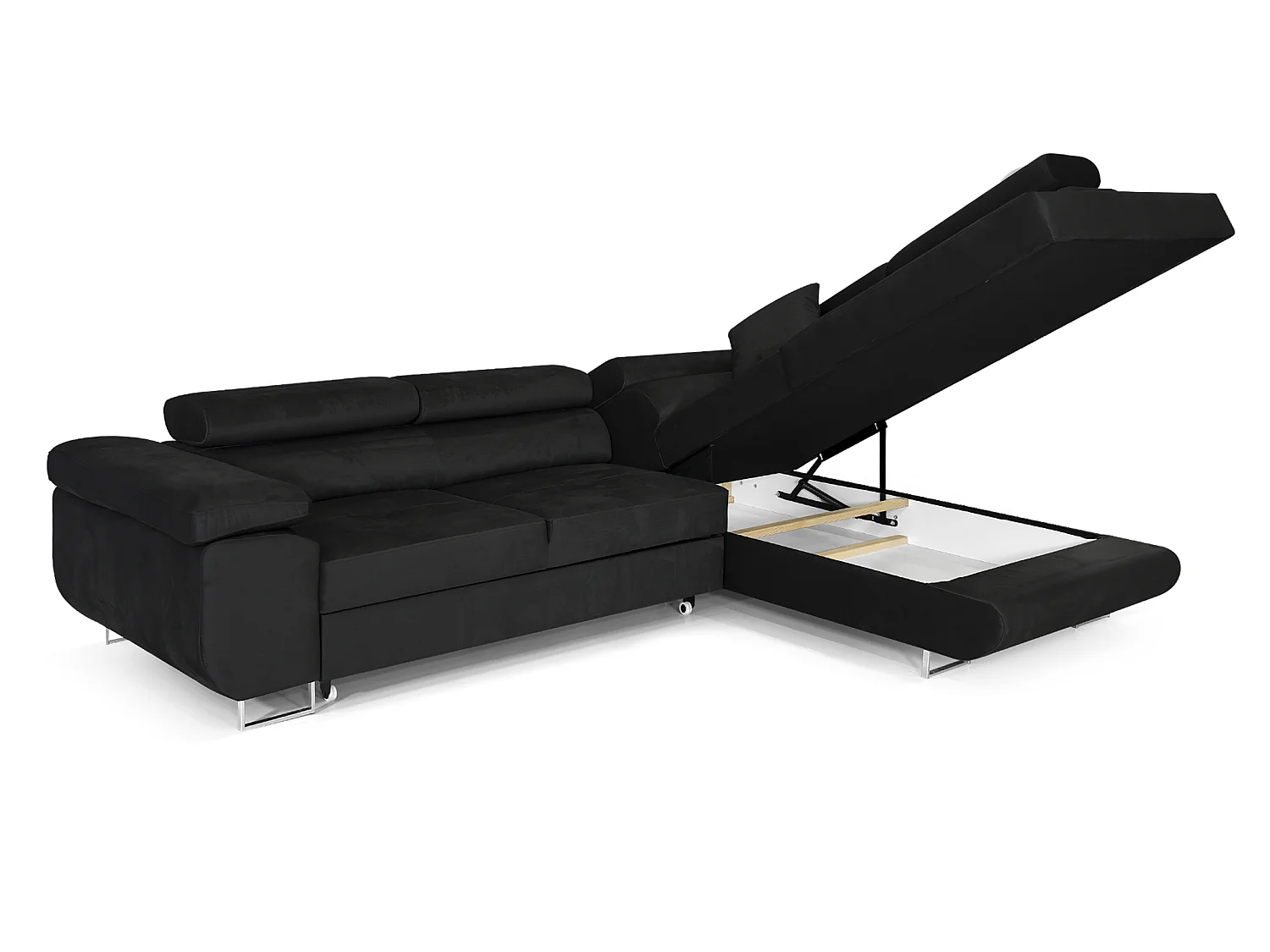 Canapé-lit Comfortino Furniture NOLA en Forme de L avec Rangement - Tissu Velours 3 Places Gris Anthracite