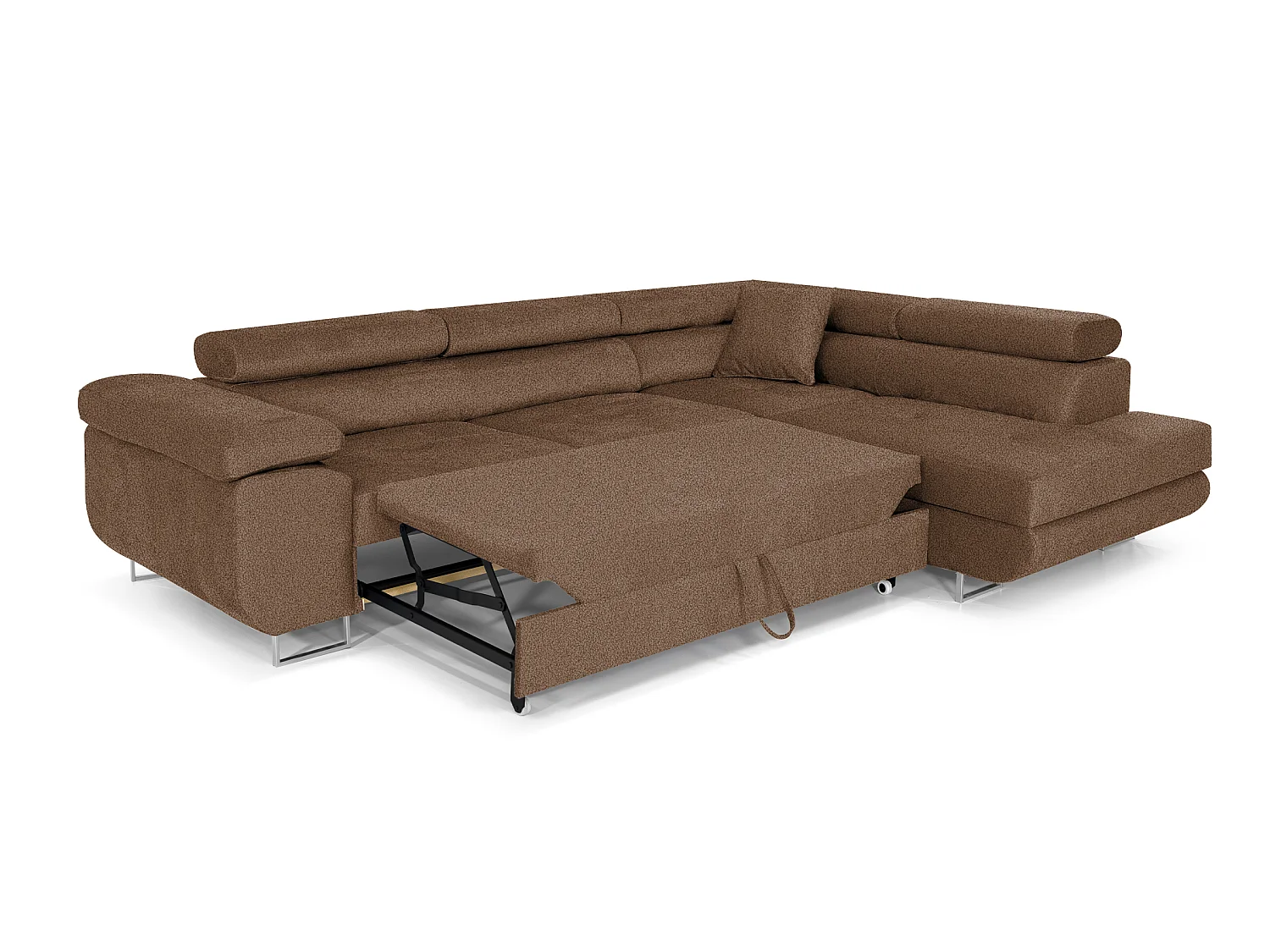 Comfortino Furniture PASTI L-Form Canapé-Lit en Velours Bouclé Orange avec Rangement - Canapé d'Angle Moderne 3 Places