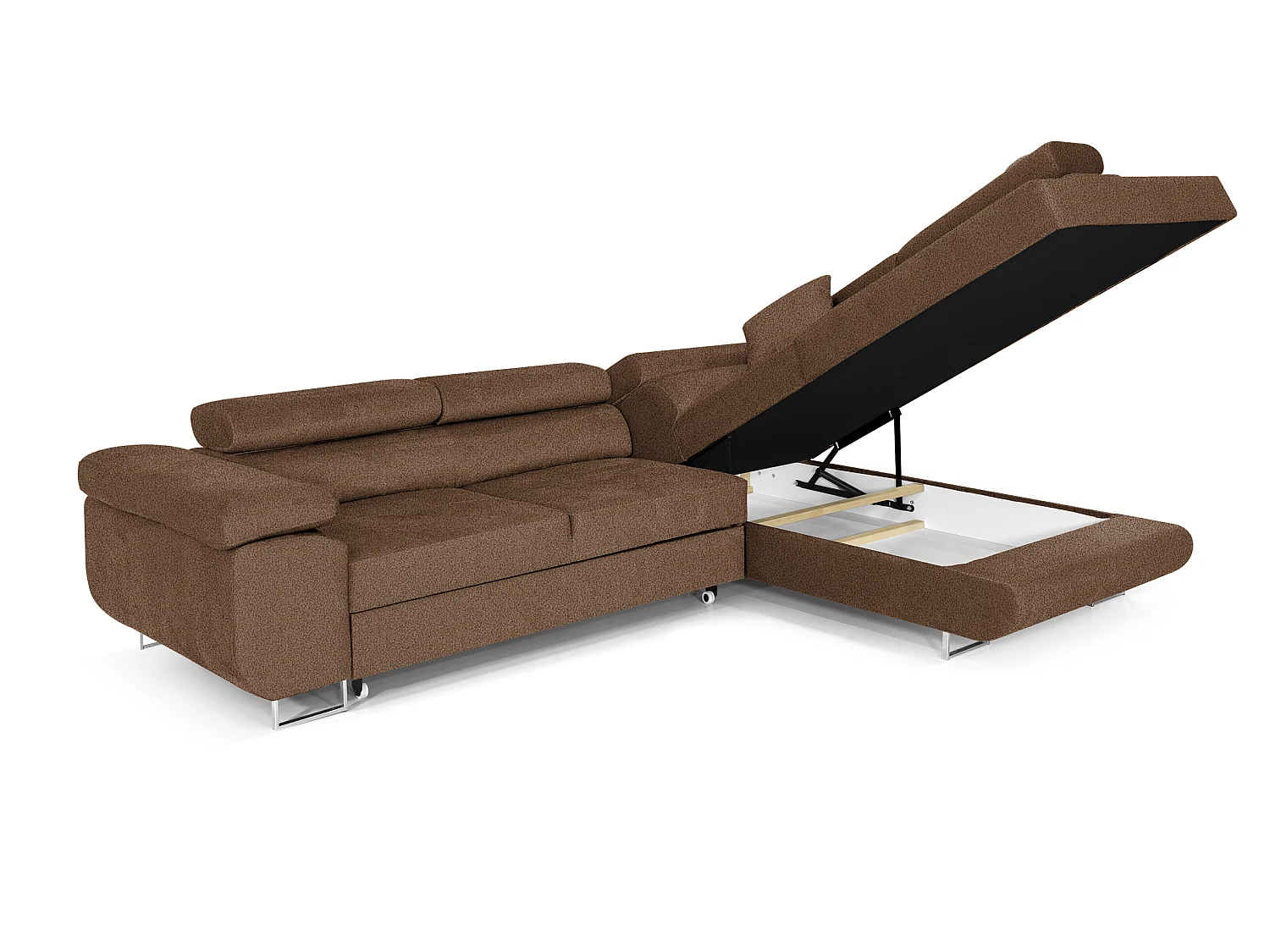 Comfortino Furniture PASTI L-Form Canapé-Lit en Velours Bouclé Orange avec Rangement - Canapé d'Angle Moderne 3 Places