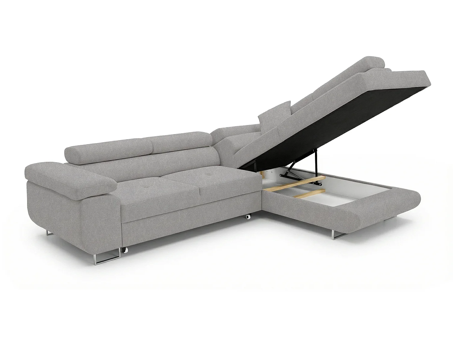 Canapé-lit Comfortino PASTI L-Form avec Rangement en Velours Pétrole Style Moderne 3 Places