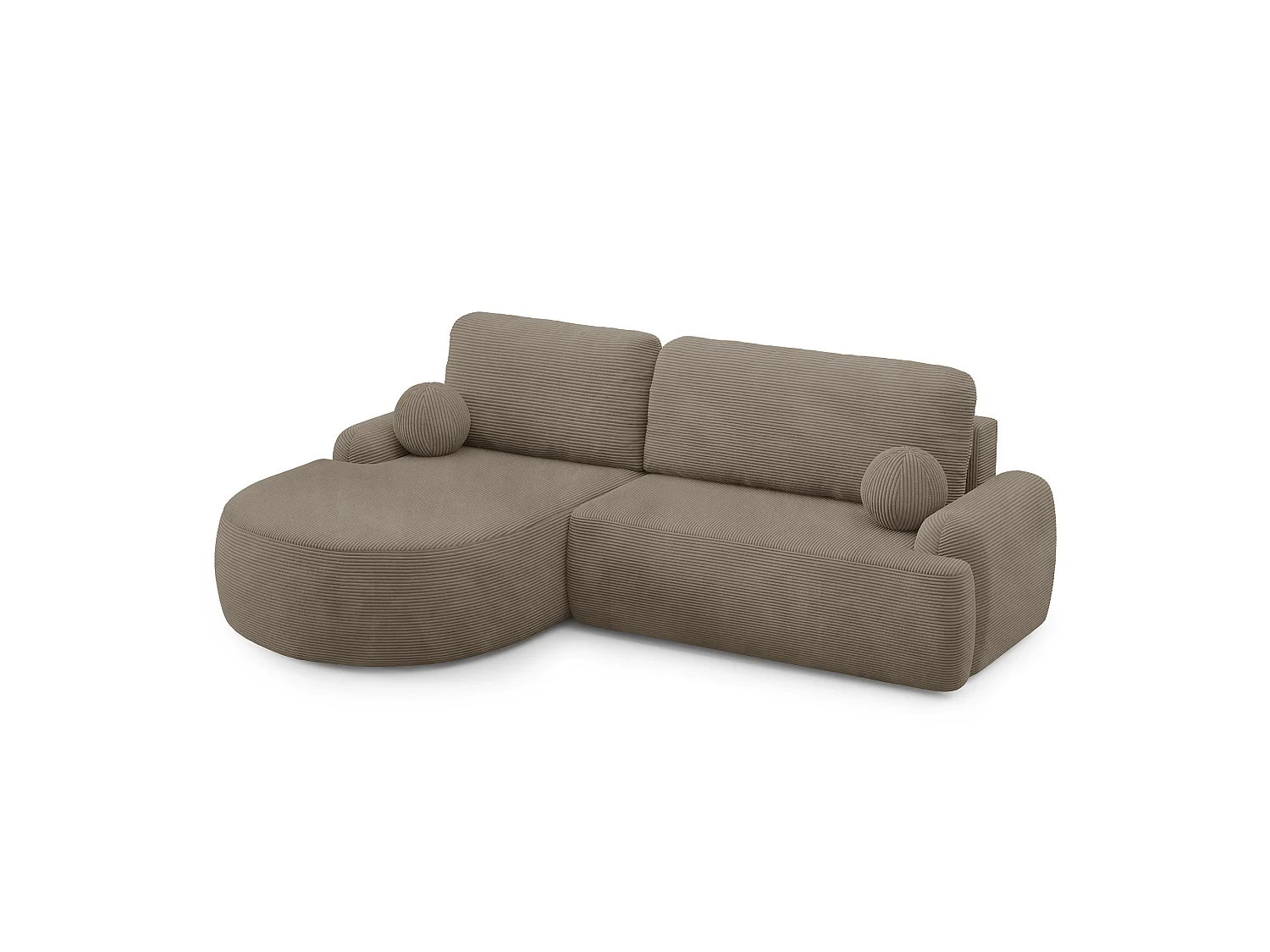 Canapé-lit moderne en forme de L avec rangement en tissu cordon marron clair - MIKI