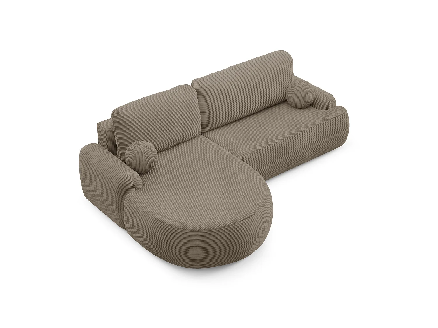 Canapé-lit moderne en forme de L avec rangement en tissu cordon marron clair - MIKI