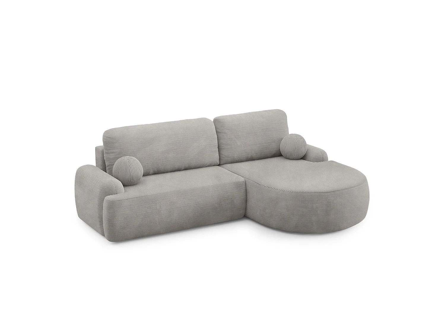 Canapé-Lit Moderne en Forme de L avec Rangement en Tissu Cord Gris Clair - MIKI