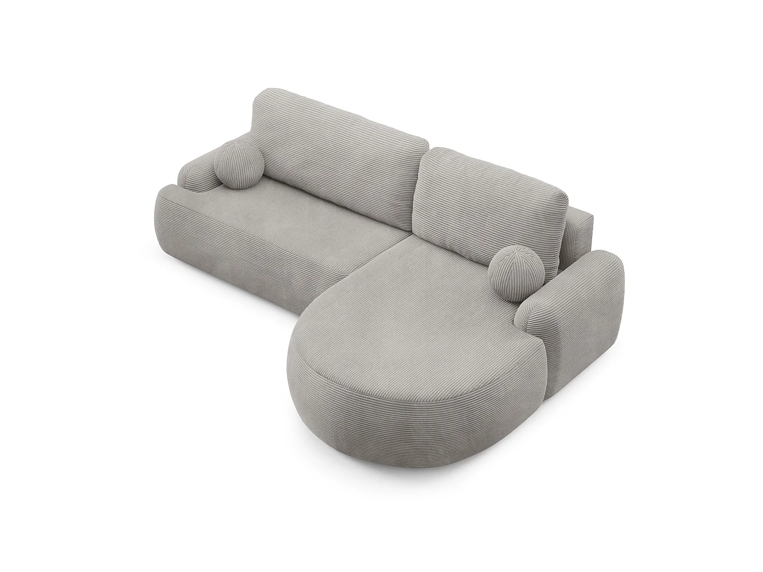 Canapé-Lit Moderne en Forme de L avec Rangement en Tissu Cord Gris Clair - MIKI
