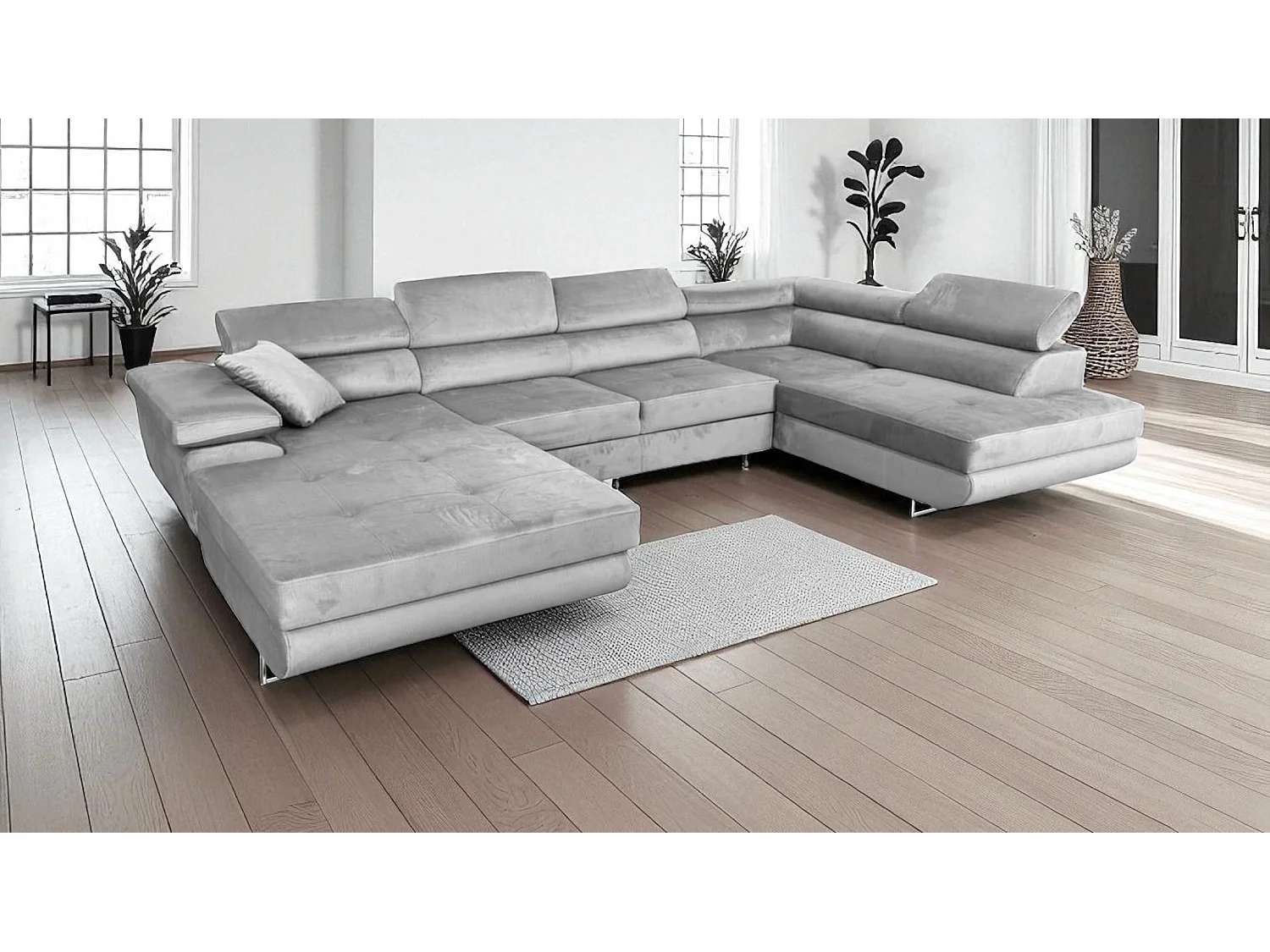 Canapé-Lit avec Rangement COMFORTINO FURNITURE Rodrigo en Forme de U Gris Clair Angle Gauche