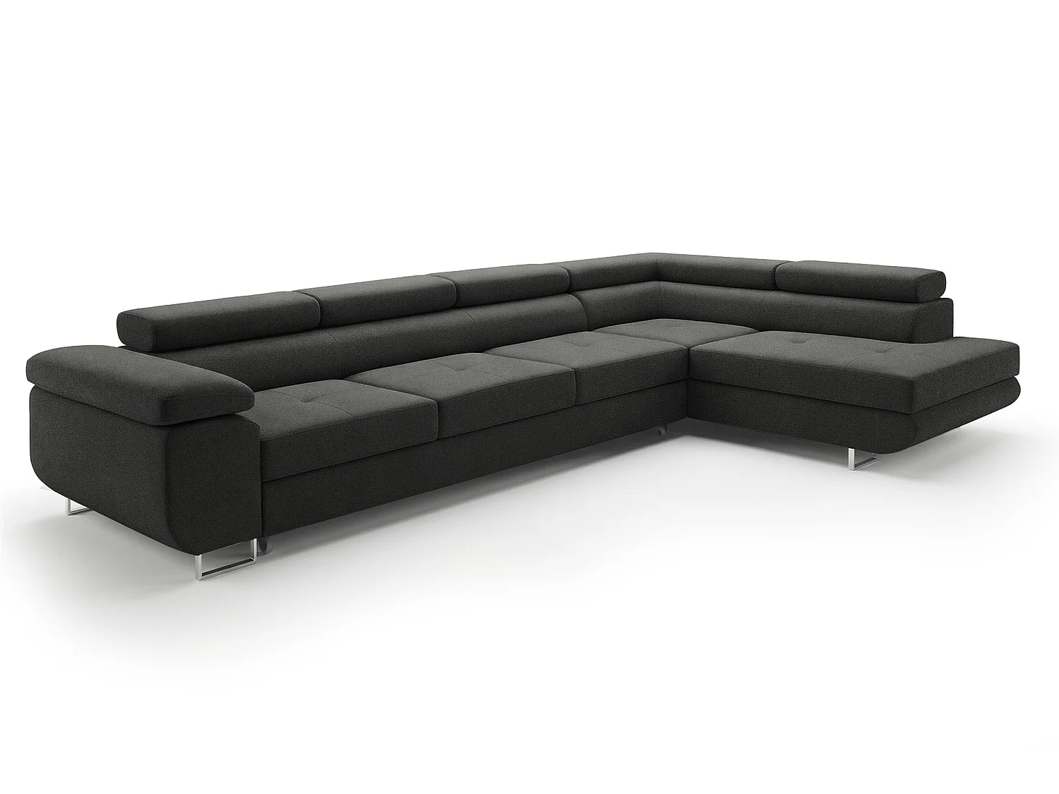 Canapé-lit moderne en forme de L gris anthracite avec rangement - PASTI XL