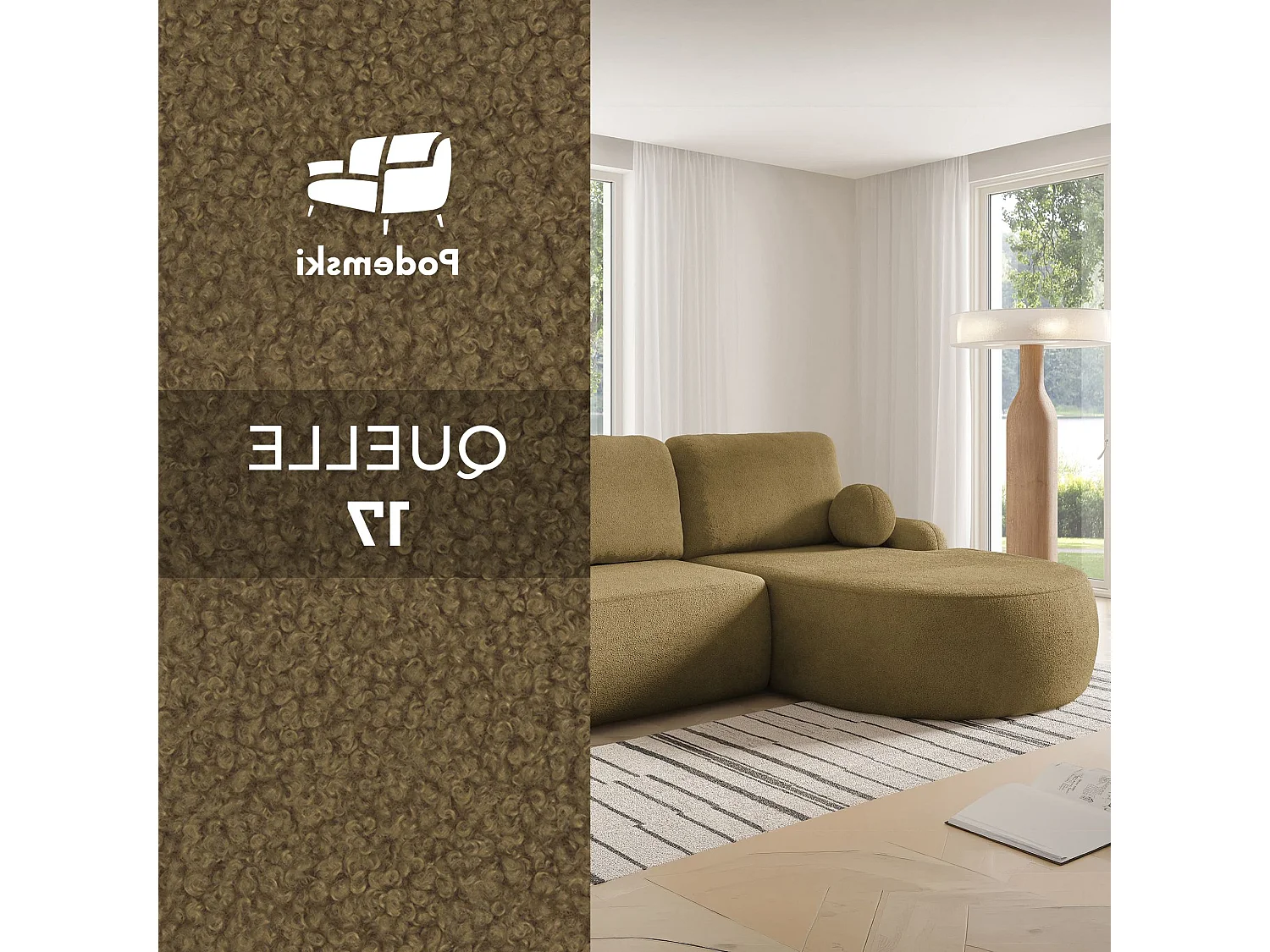 Canapé-Lit Moderne en Forme de L avec Rangement Tissu Bouclé Doré 3 Places Miki