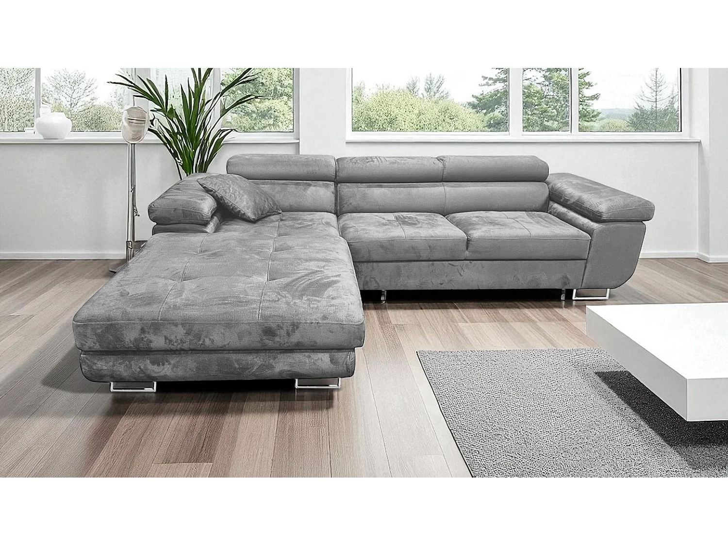 Comfortino Meubles Canapé-Lit en Forme de L Rodrigo avec Rangement Velours Gris Clair 3 Places Design Moderne
