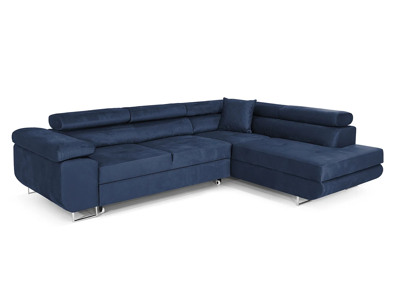 Canapé-lit en forme de L en velours bleu élégant avec rangement - MOBILIER COMFORTINO PASTI