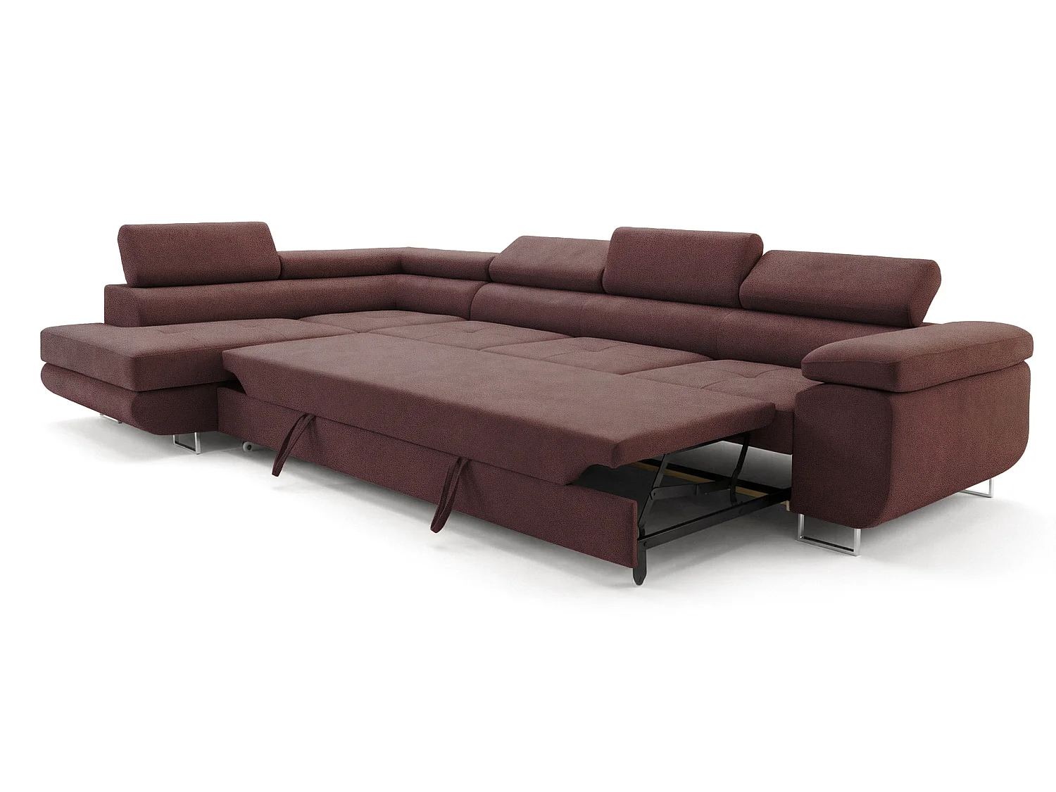 Canapé-Lit Comfortino Furniture NOTA L-Form avec Rangement Velours Rouge 3 Places Canapé d'Angle Moderne