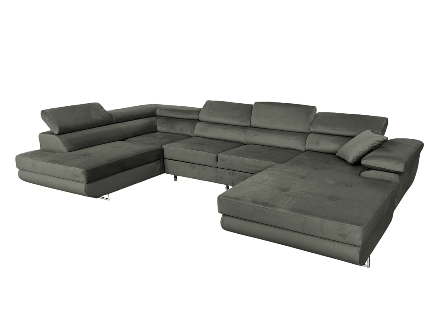 Canapé-Lit Moderne en Forme de L en Velours Gris avec Rangement - MOBILIER COMFORTINO PASTI