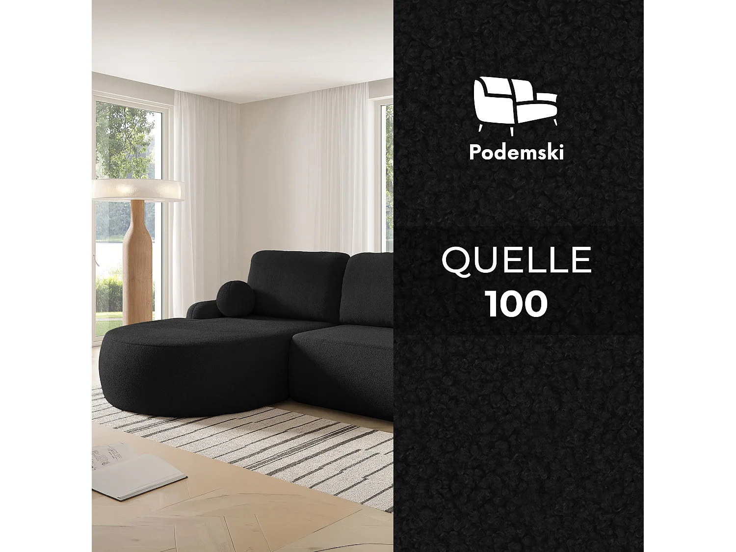 Canapé-Lit Comfortino Furniture Miki L-Form avec Rangement Noir Angle Droit Design Moderne