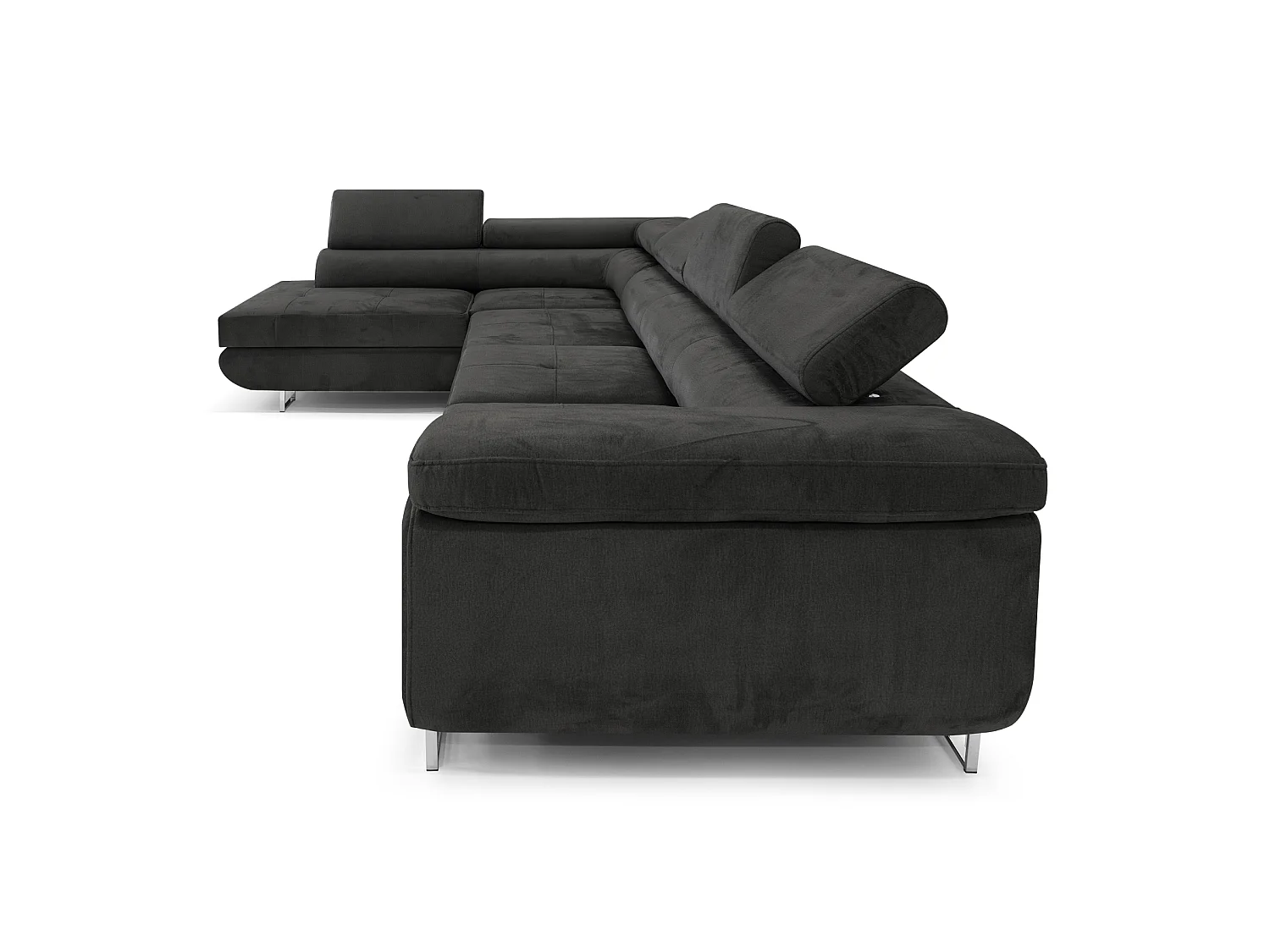 Canapé-lit moderne en forme de L en velours avec rangement - Meubles Comfortino PASTI en gris clair, angle droit
