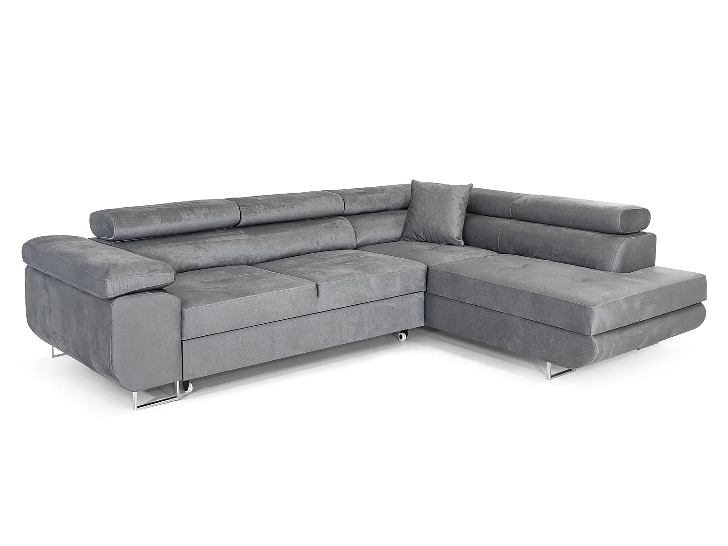 MOBILIER COMFORTINO PASTI Canapé-Lit en Velours en Forme de L avec Rangement Gris Clair Angle Gauche