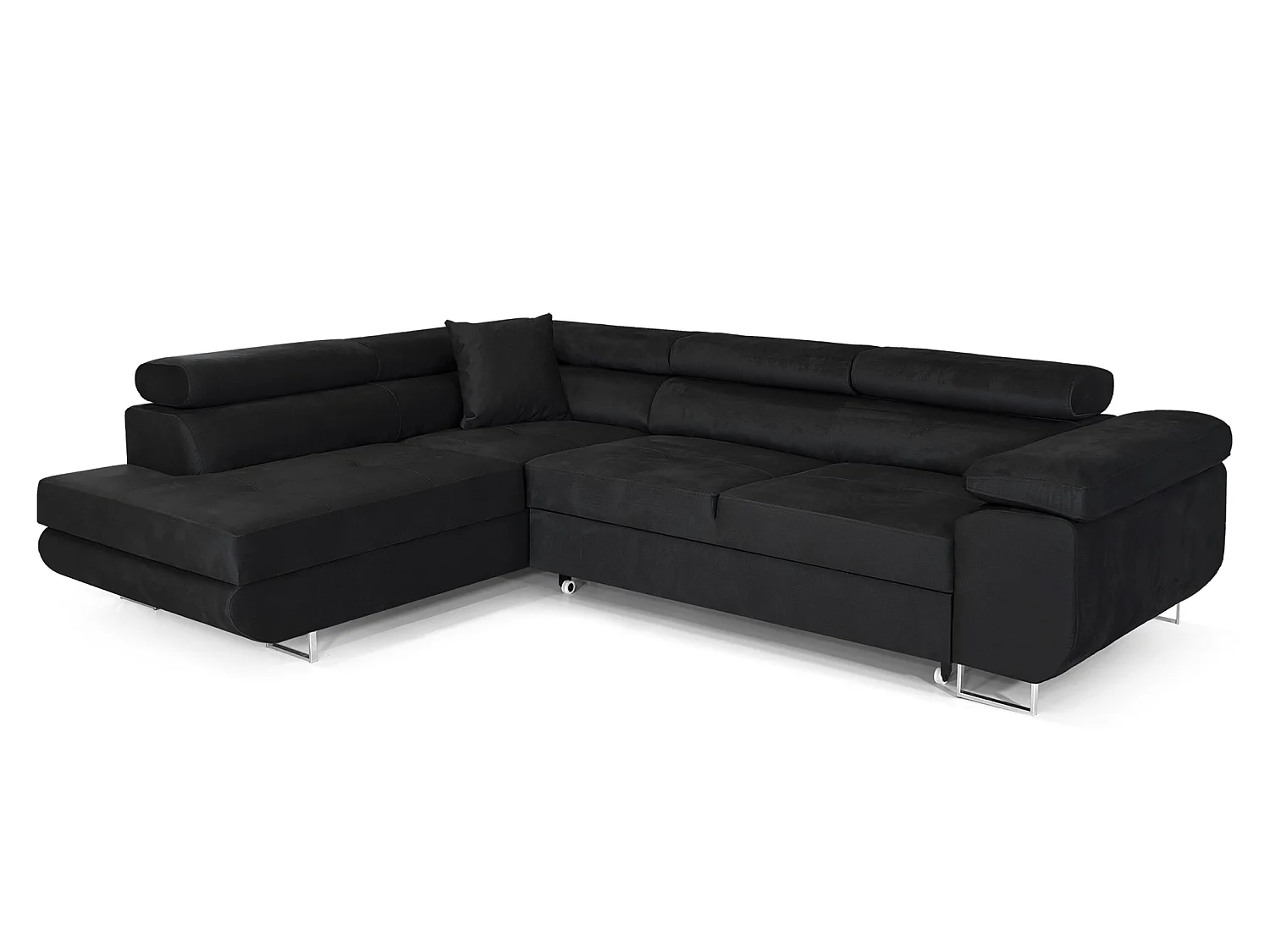 MEUBLE COMFORTINO PASTI Canapé en Forme de L Noir en Velours avec Rangement Angle Gauche Design Moderne