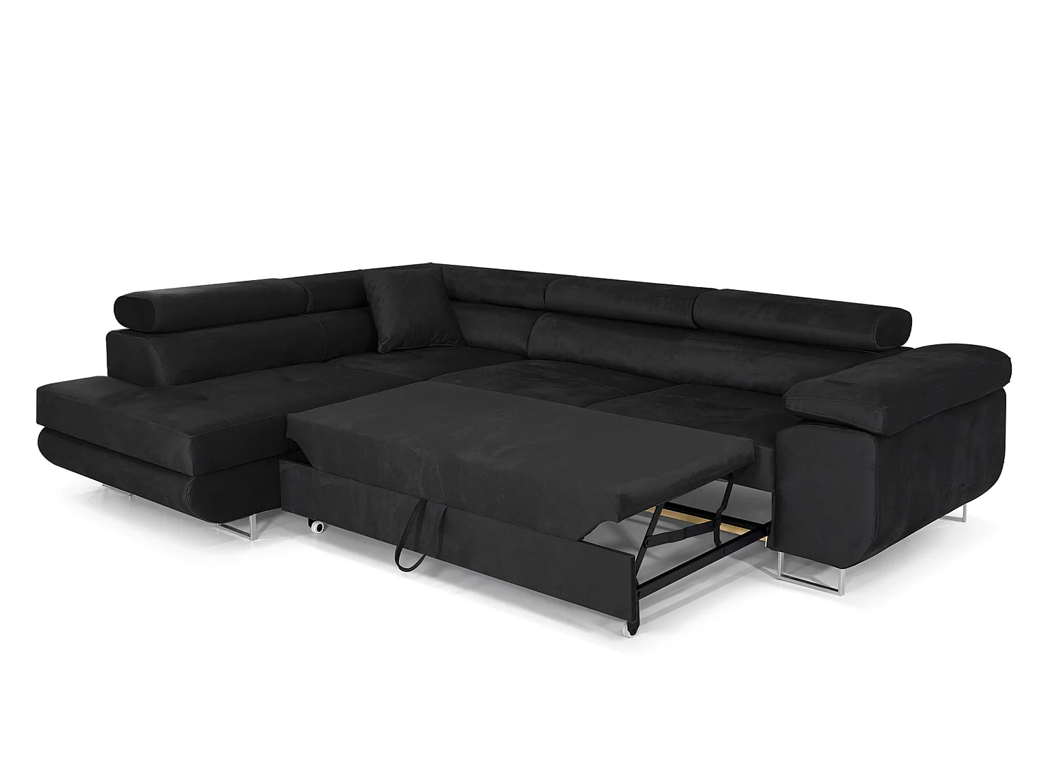 MEUBLE COMFORTINO PASTI Canapé en Forme de L Noir en Velours avec Rangement Angle Gauche Design Moderne