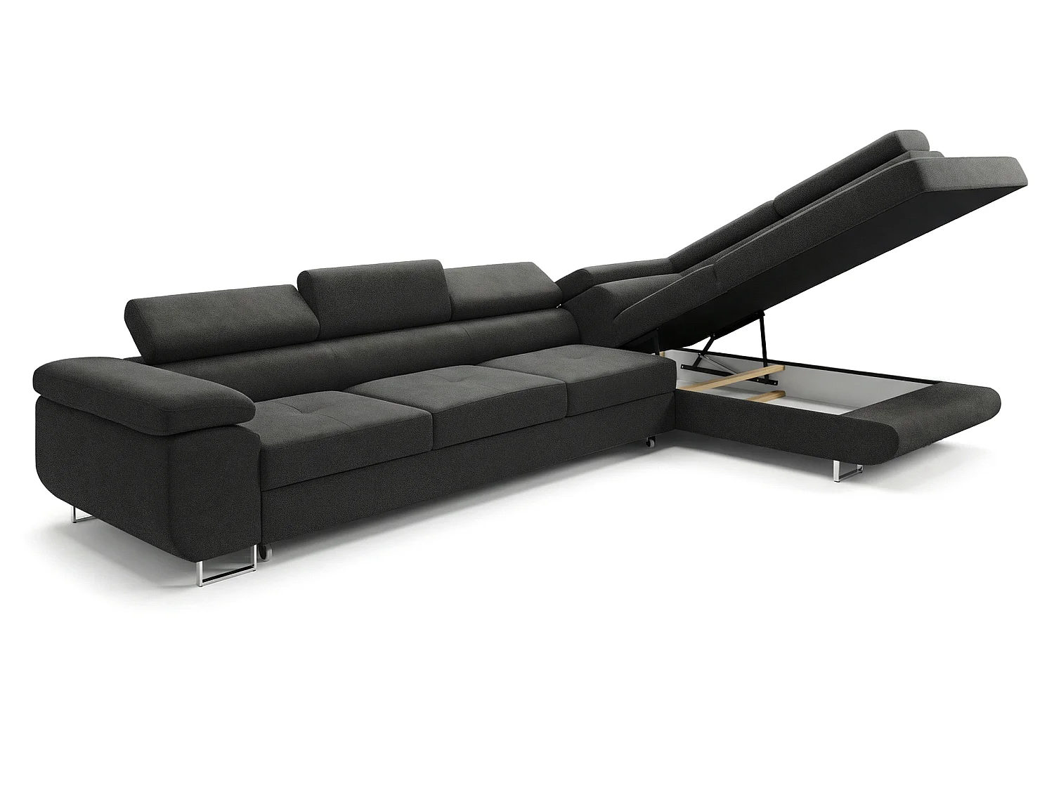 Canapé-lit COMFORTINO FURNITURE PASTI L-Form avec Rangement Gris Cendré Angle Gauche Design Moderne
