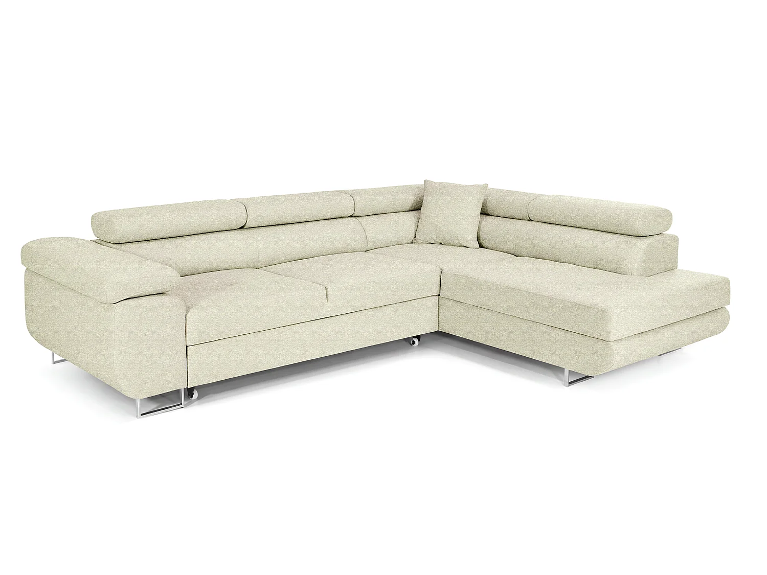Canapé d'angle COMFORTINO FURNITURE PASTI avec Fonction de Couchage et Compartiment de Rangement Velours Crème Angle Gauche