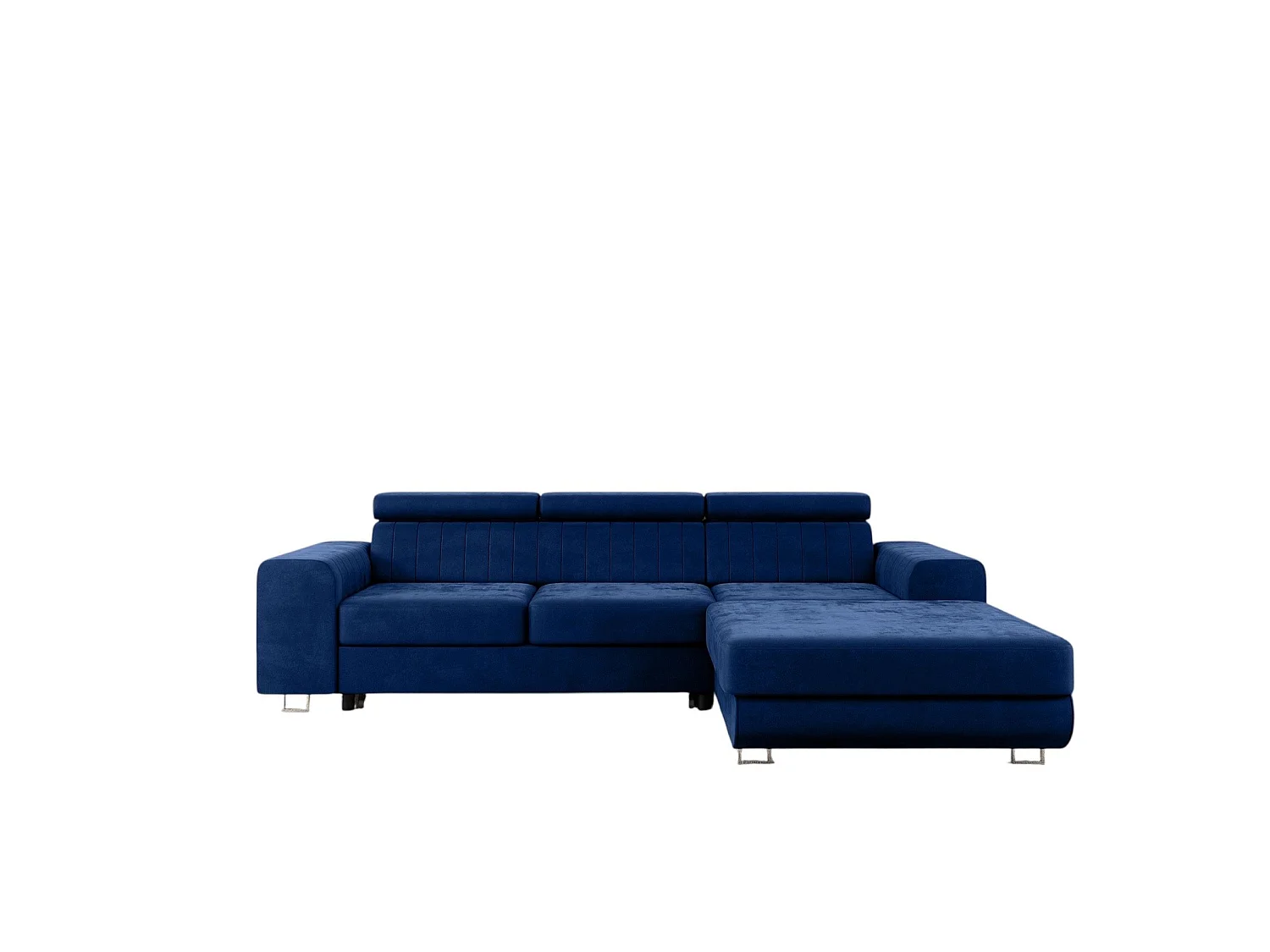 Meubles Comfortino NOTA L-Form Canapé-lit en Velours avec Rangement Bleu Foncé Angle Droit