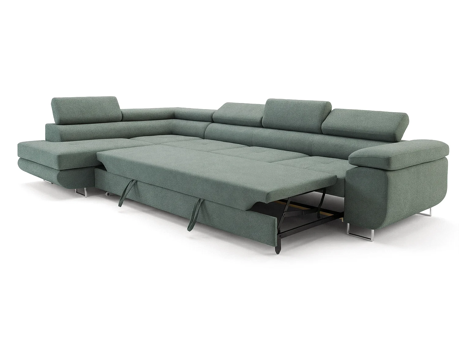 Meubles Comfortino NOTA L-Form Canapé-lit en Velours avec Rangement Bleu Foncé Angle Droit