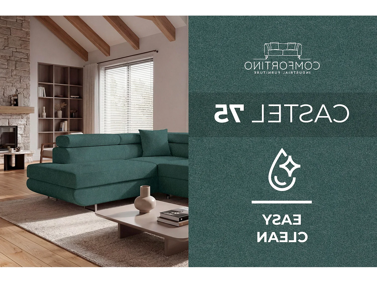 Meubles Comfortino PASTI L-Form Canapé d'Angle avec Fonction de Canapé-Lit et Rangement Pétrole Droit