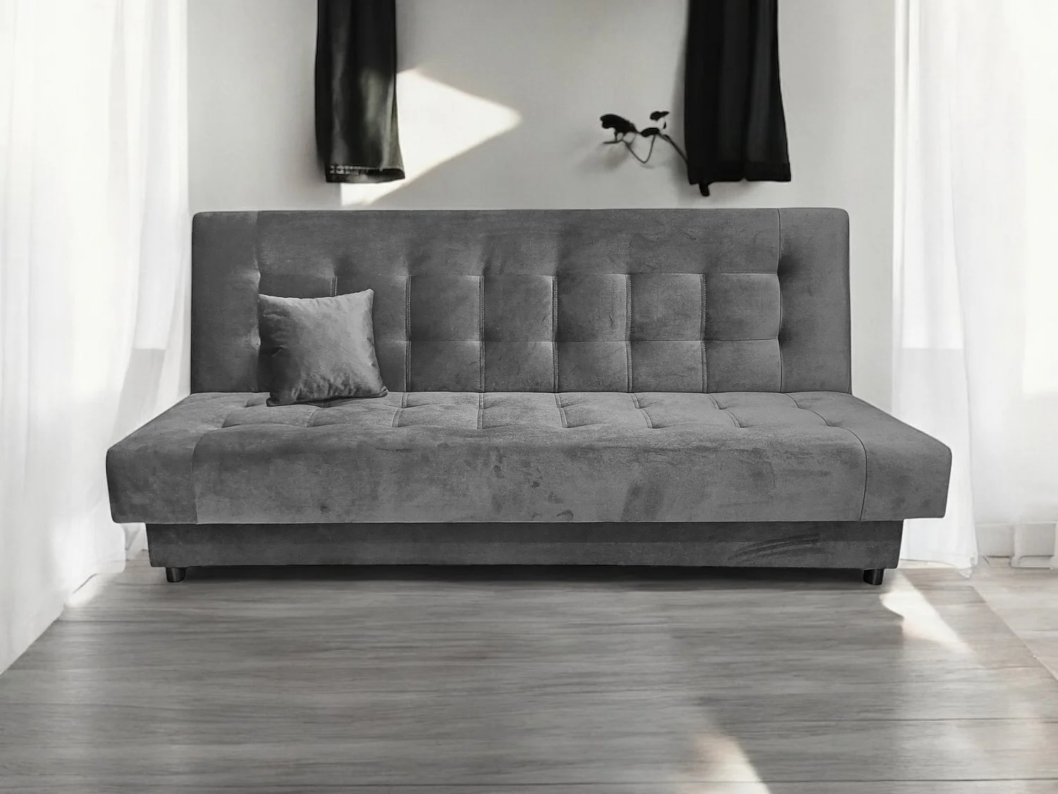 Canapé-lit Porto de Comfortino Meubles avec Compartiment de Rangement Velours Gris - Design Moderne & Assise Confortable