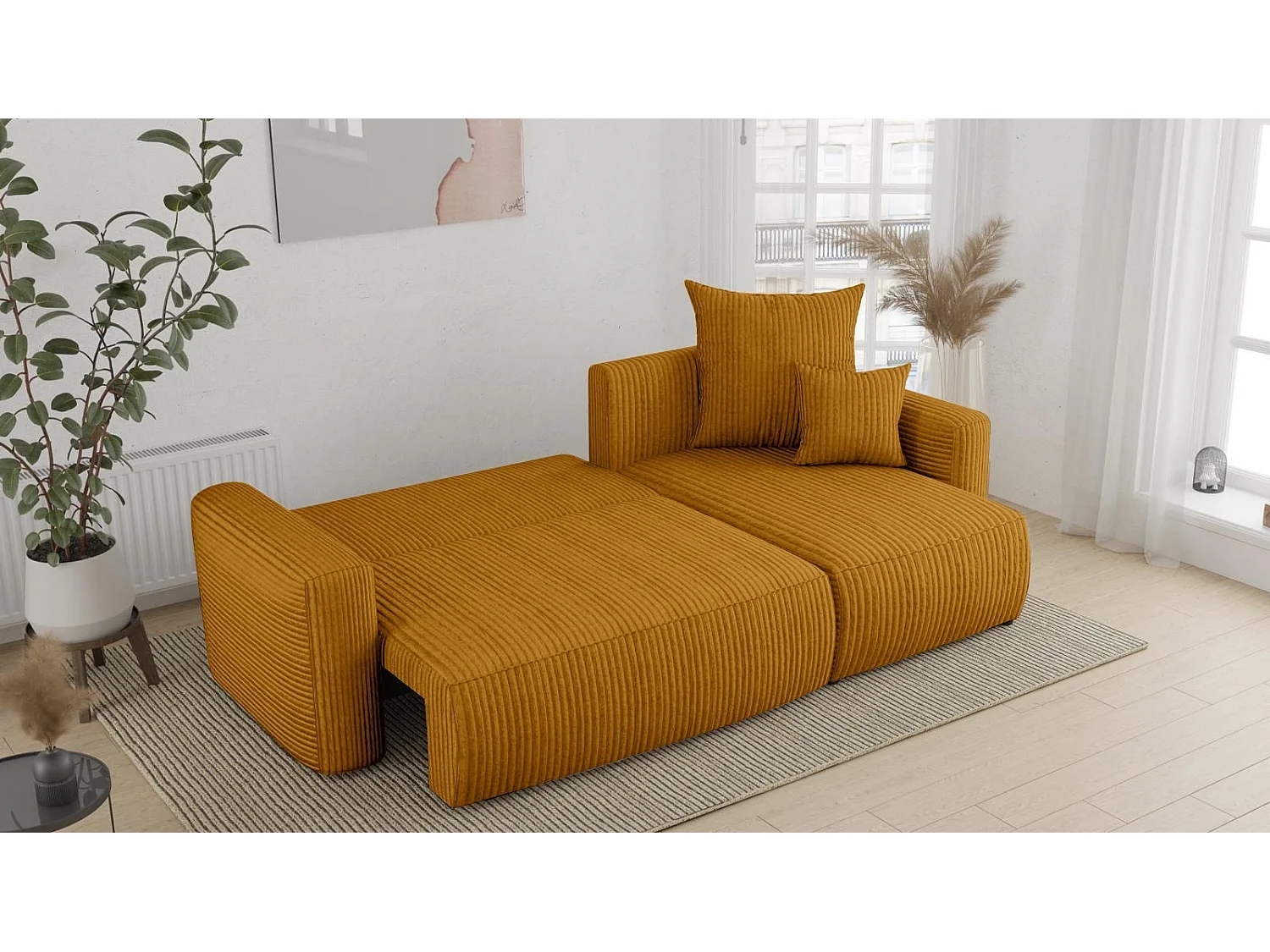 Canapé COMFORTINO FURNITURE Grand PASTI en Forme de U avec Fonction de Couchage et Rangement - Bouclé Marron