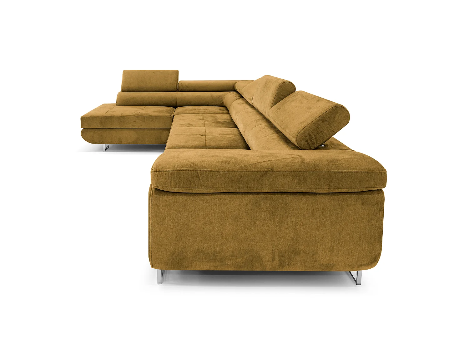 MOBILIER COMFORTINO PASTI Canapé-lit en Velours en Forme de L avec Rangement Marron Clair Angle Droit