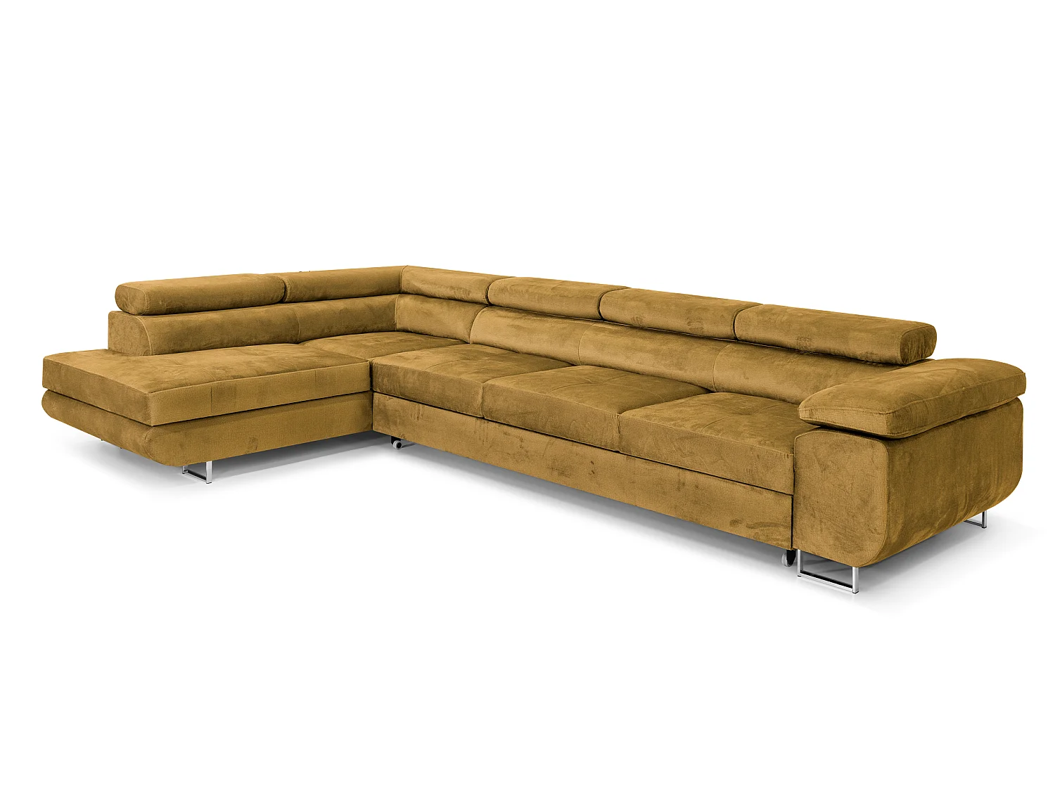 MOBILIER COMFORTINO PASTI Canapé-lit en Velours en Forme de L avec Rangement Marron Clair Angle Droit