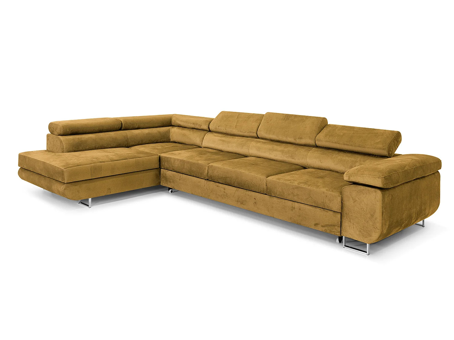 MOBILIER COMFORTINO PASTI Canapé-lit en Velours en Forme de L avec Rangement Marron Clair Angle Droit