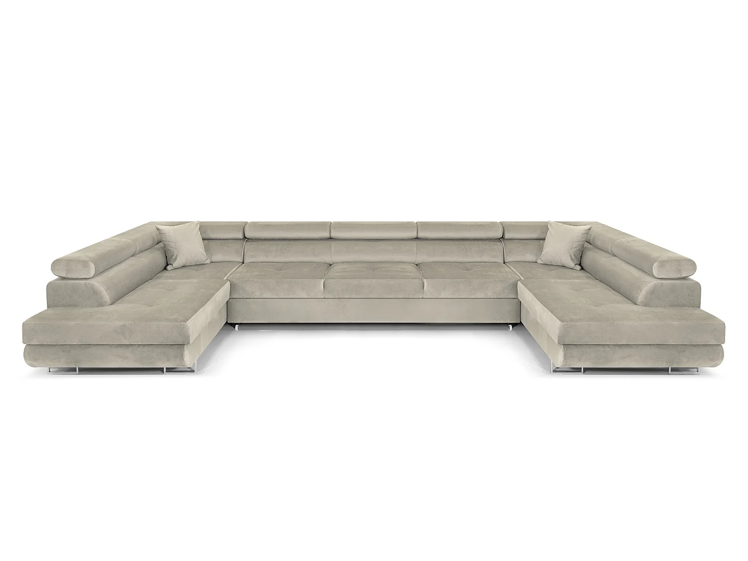 COMFORTINO MEUBLES Grand Canapé d'angle PASTI en Forme de U avec Rangement Velours Beige Design Moderne