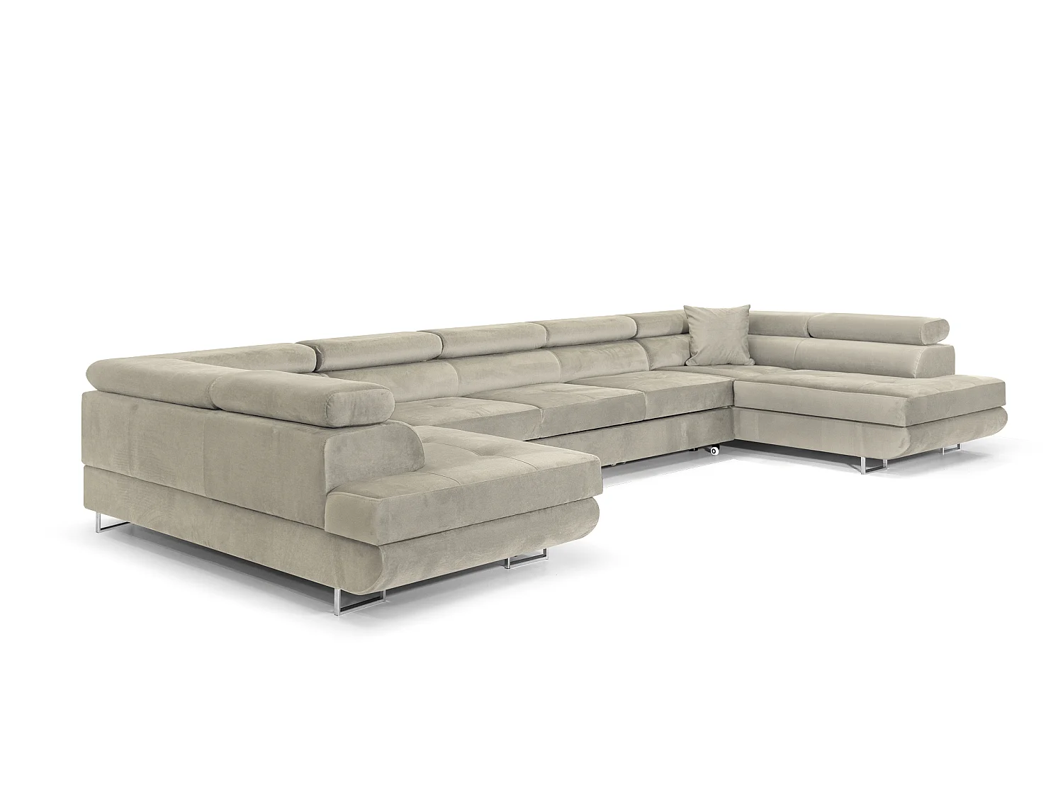 COMFORTINO MEUBLES Grand Canapé d'angle PASTI en Forme de U avec Rangement Velours Beige Design Moderne