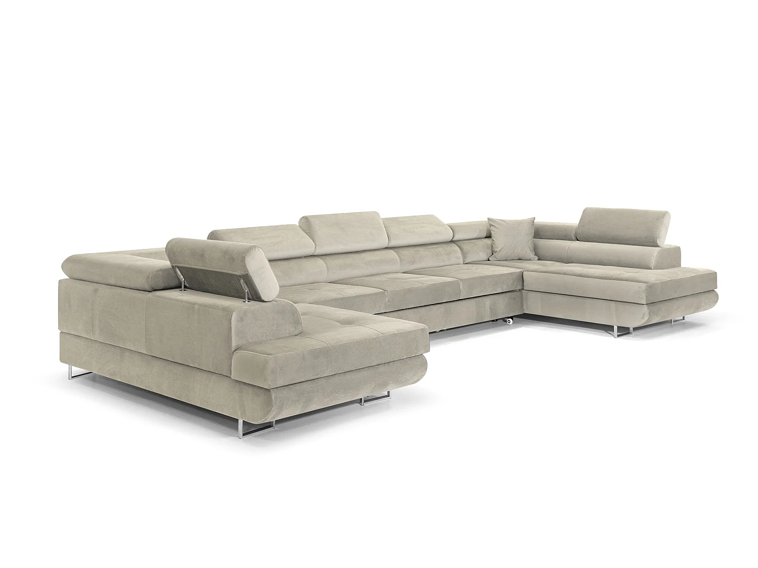 COMFORTINO MEUBLES Grand Canapé d'angle PASTI en Forme de U avec Rangement Velours Beige Design Moderne