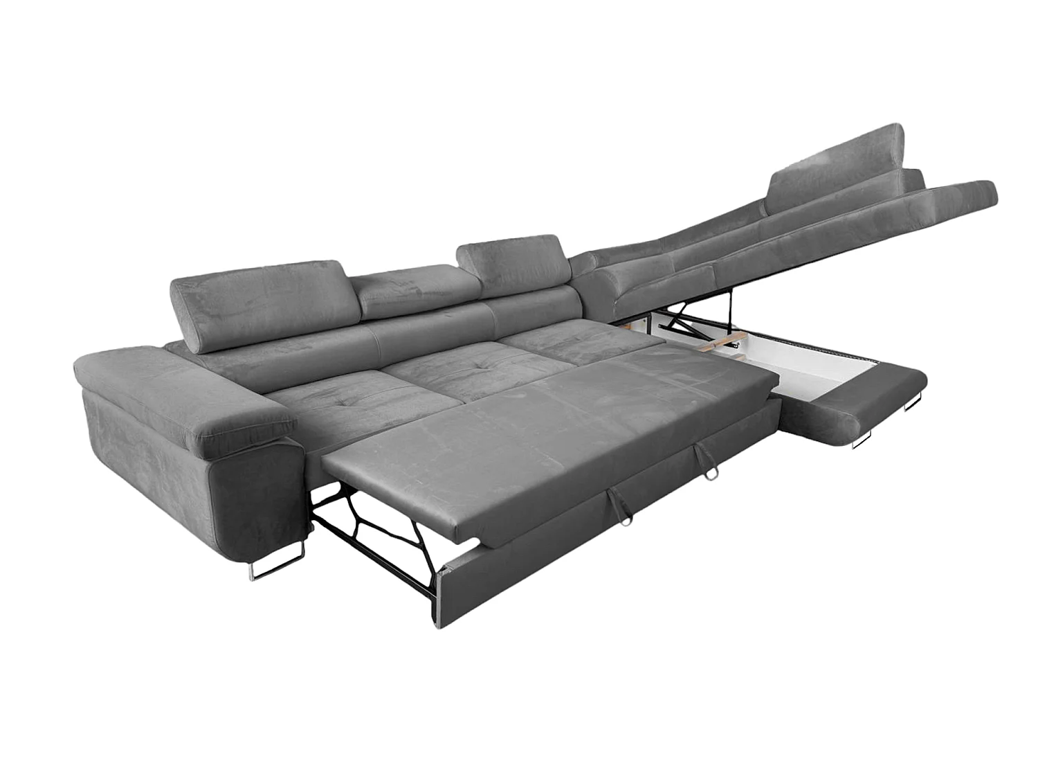Canapé-lit moderne en forme de U avec rangement en tissu de velours taupe clair - Big PASTI