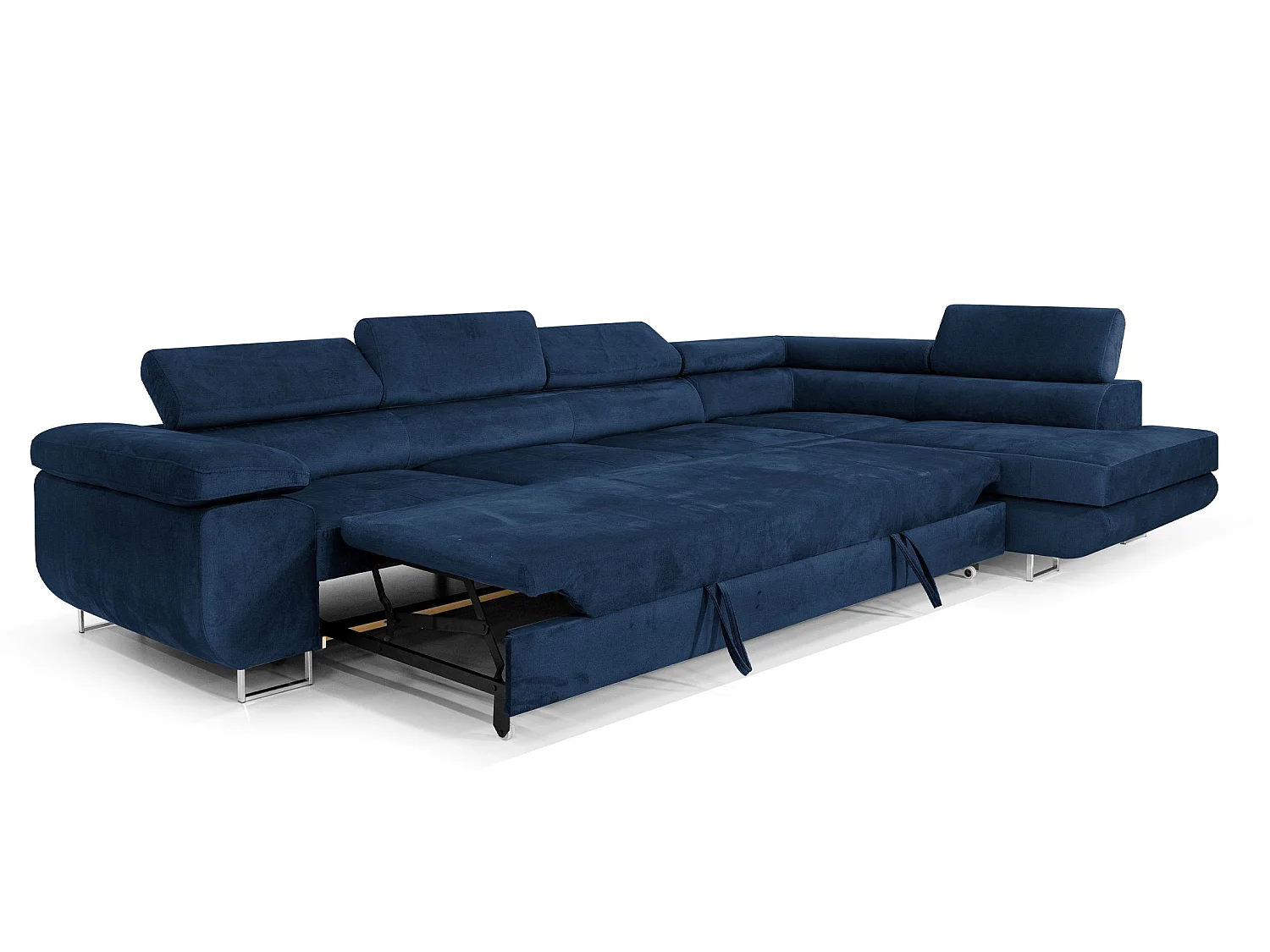 COMFORTINO FURNITURE Canapé d'angle avec fonction couchage PASTI XL Canapé en L avec coffre de rangement Bleu Côté droit