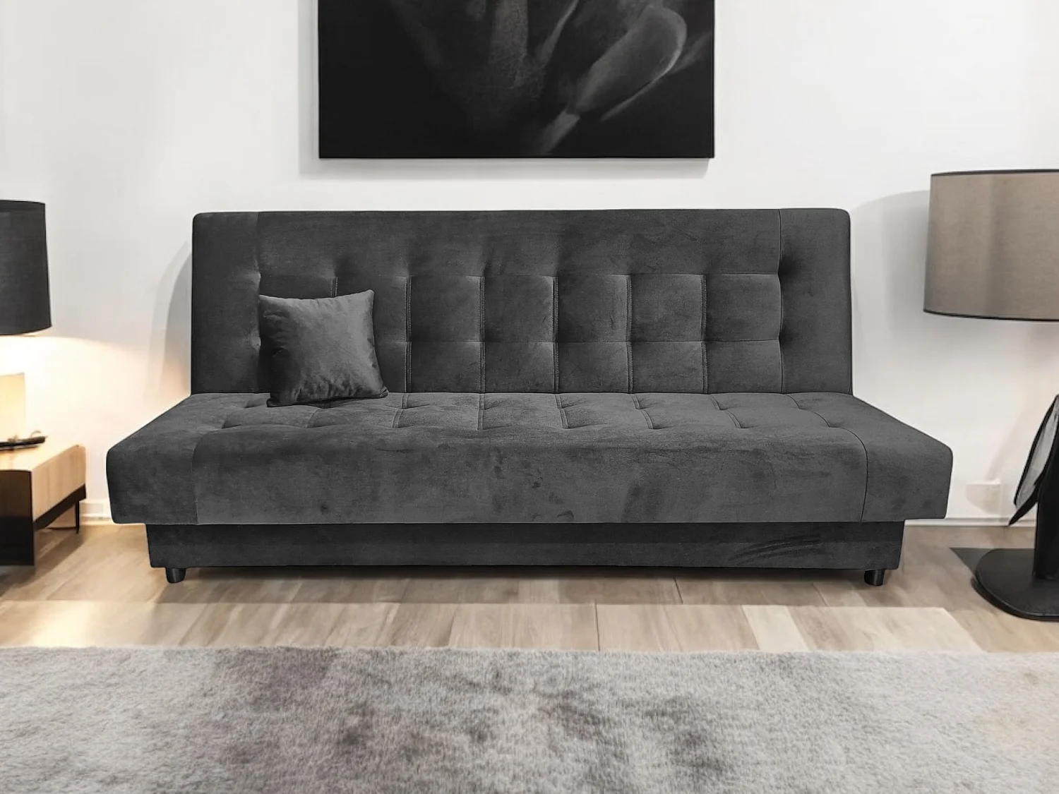 Canapé-lit Porto Comfortino avec Rangement Velours Gris Anthracite Design Moderne Droit