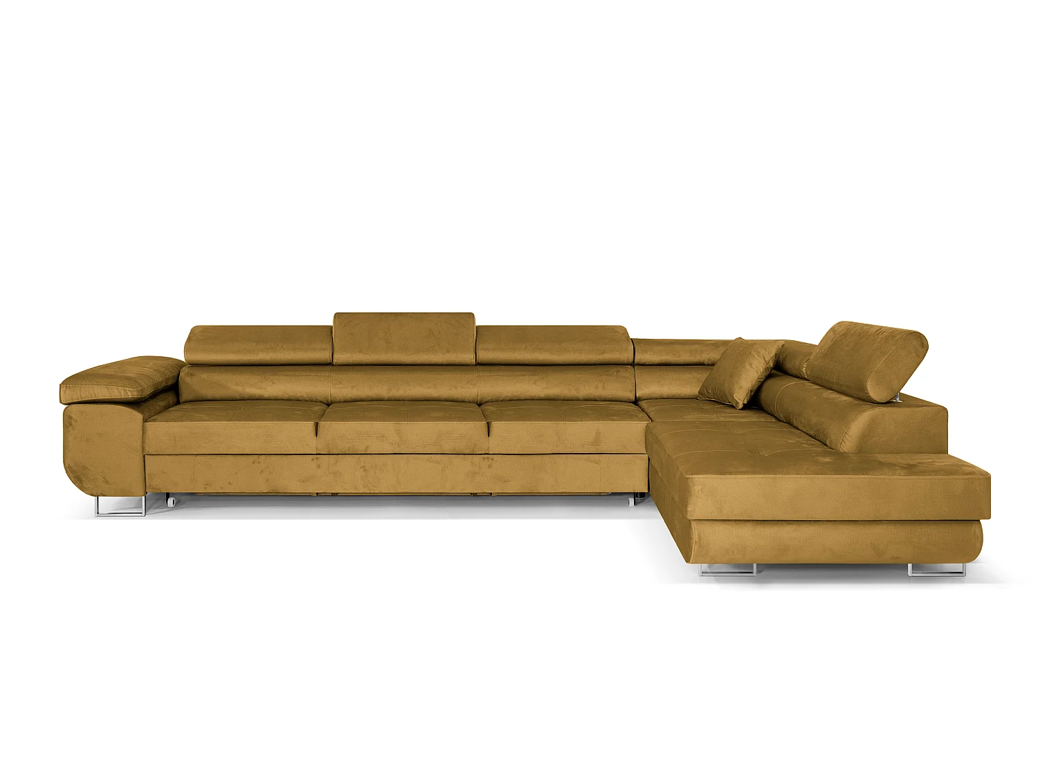 Canapé-Lit Moderne en Velours Doré avec Rangement - Canapé-Lit PASTI XL en Forme de L avec Chaise