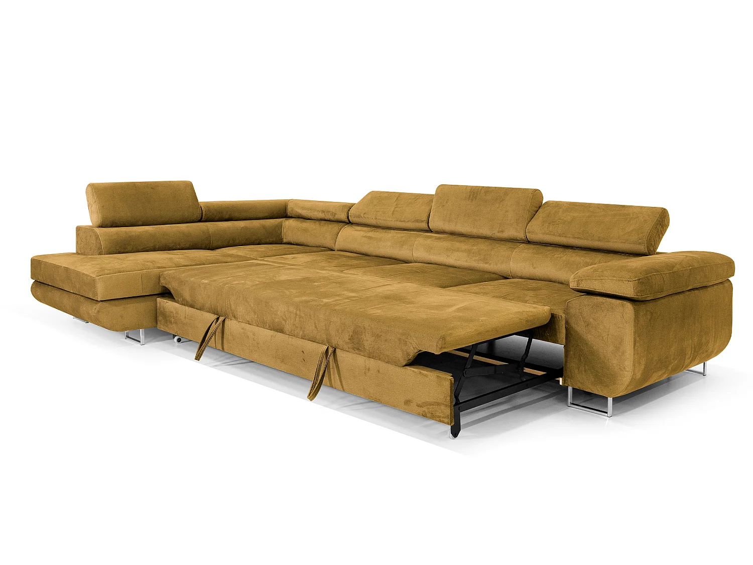 Canapé-Lit Moderne en Velours Doré avec Rangement - Canapé-Lit PASTI XL en Forme de L avec Chaise