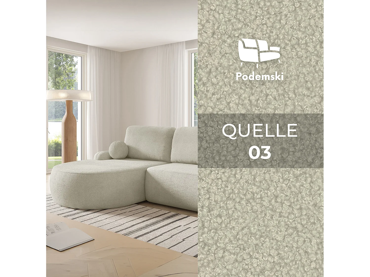 Canapé-lit Comfortino Furniture Miki L-Form avec Rangement Crème Angle Droit Style Moderne