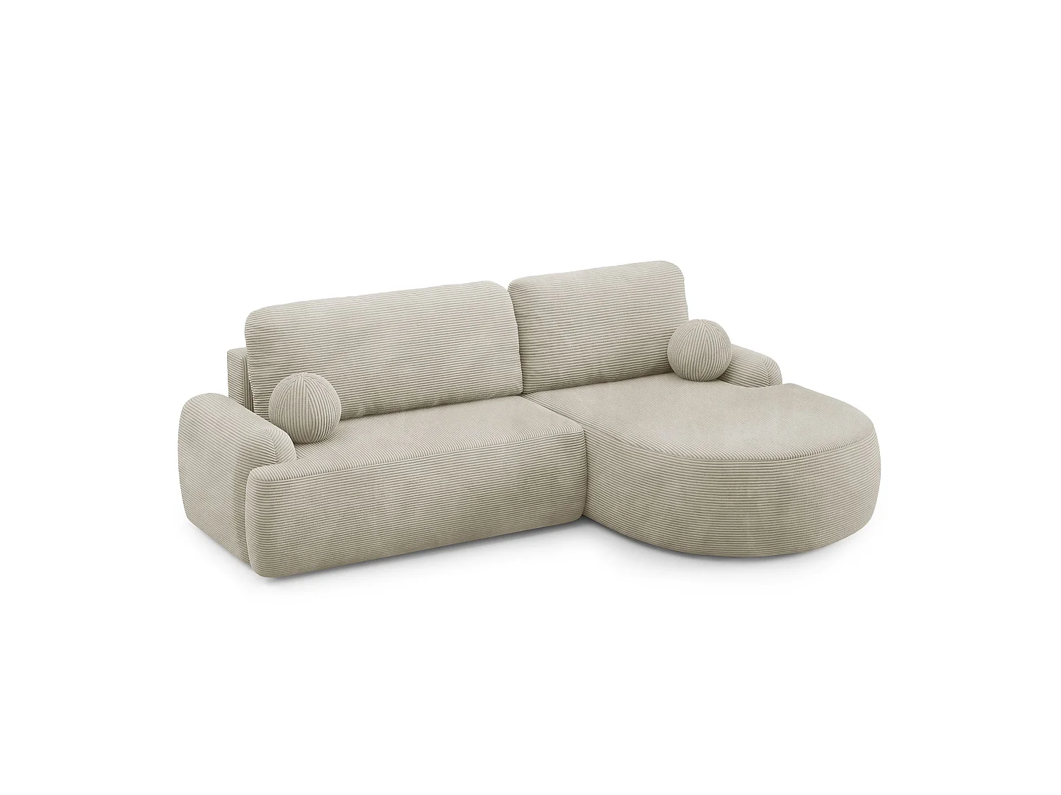 Canapé-lit moderne en forme de L avec rangement en tissu cordon beige sable - MIKI