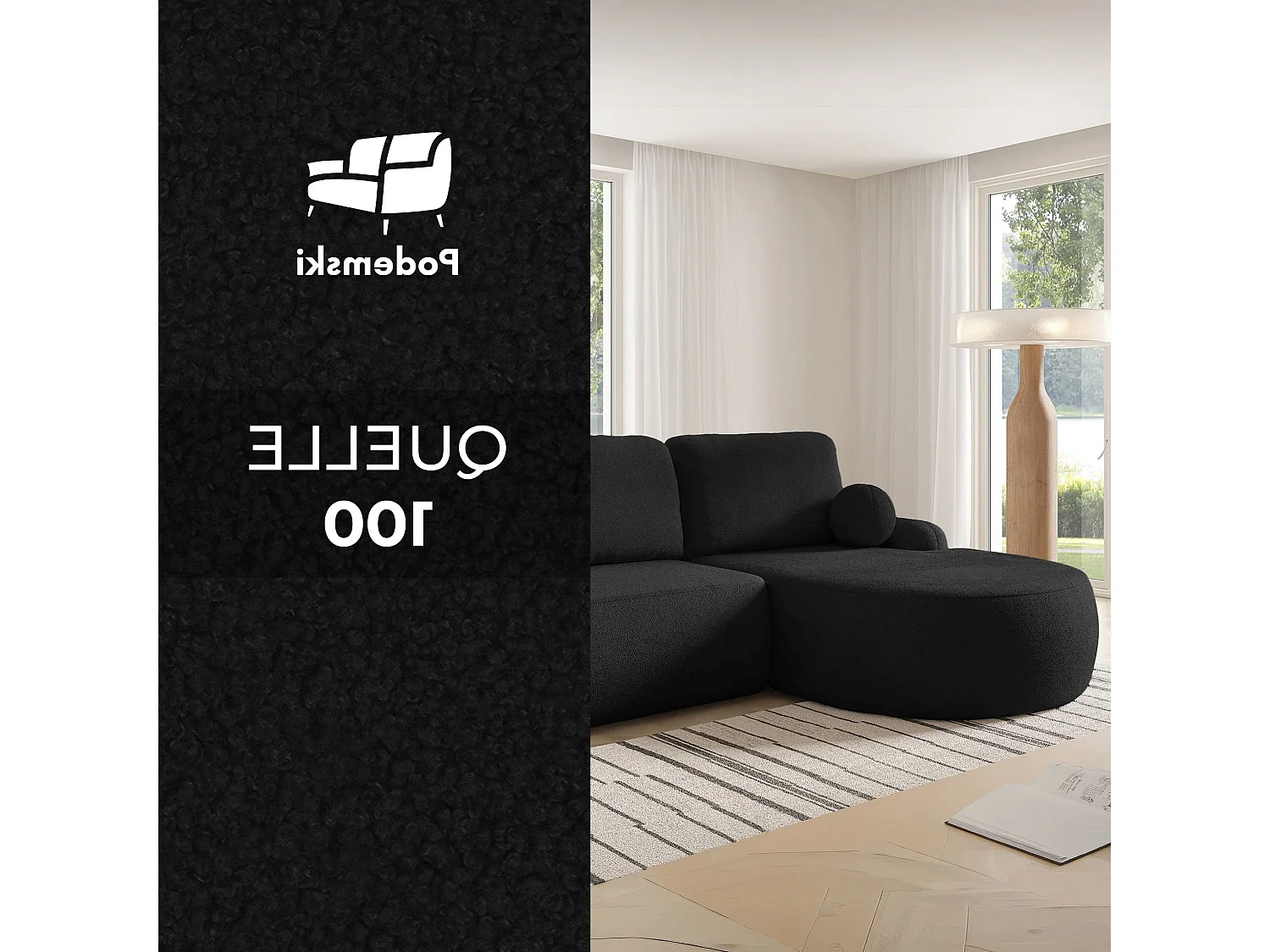 Canapé-Lit Moderne en Forme de L Noir avec Rangement - Meubles Comfortino Miki