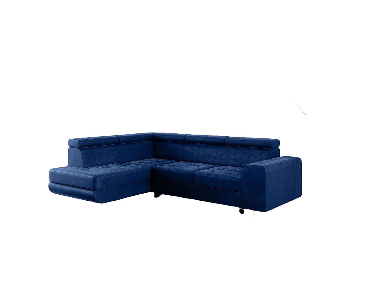 Canapé-lit Comfortino NOLA en Velours en Forme de L avec Rangement Bleu Foncé Angle Gauche