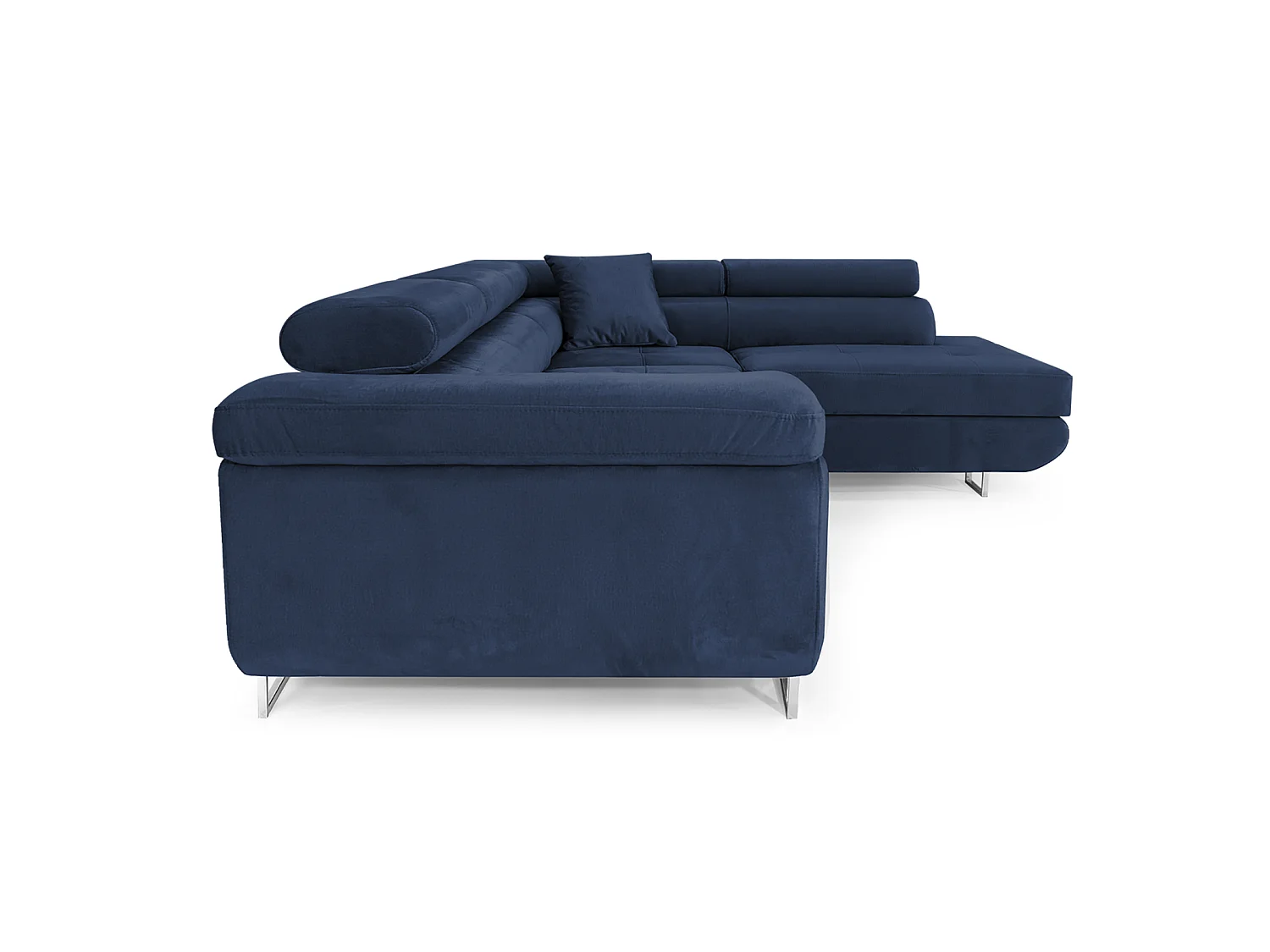 Canapé-lit Comfortino NOLA en Velours en Forme de L avec Rangement Bleu Foncé Angle Gauche
