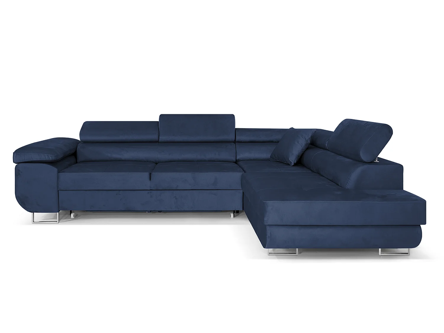Canapé-lit Comfortino NOLA en Velours en Forme de L avec Rangement Bleu Foncé Angle Gauche