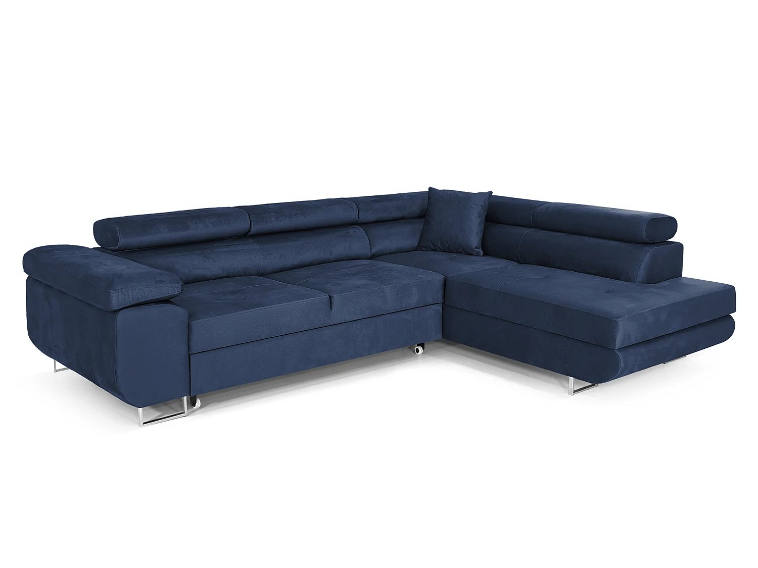 Canapé-lit Comfortino NOLA en Velours en Forme de L avec Rangement Bleu Foncé Angle Gauche