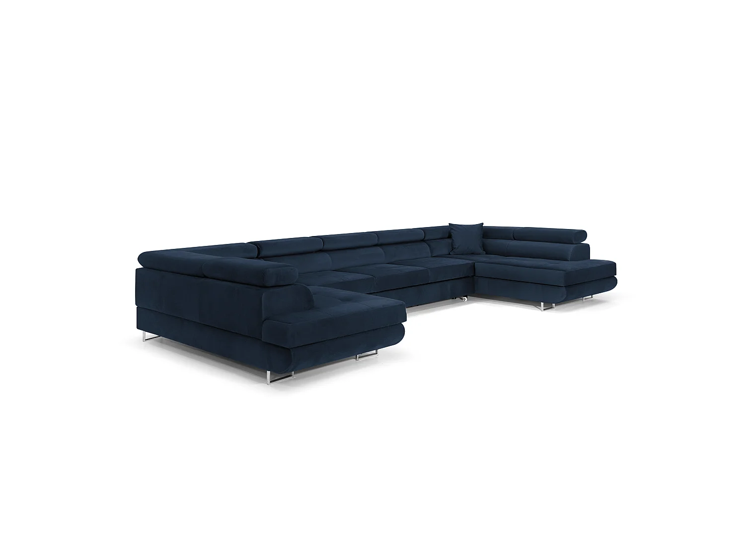 Élégant Canapé-Lit en Forme de U en Velours Bleu avec Rangement - MOBILIER COMFORTINO PASTI