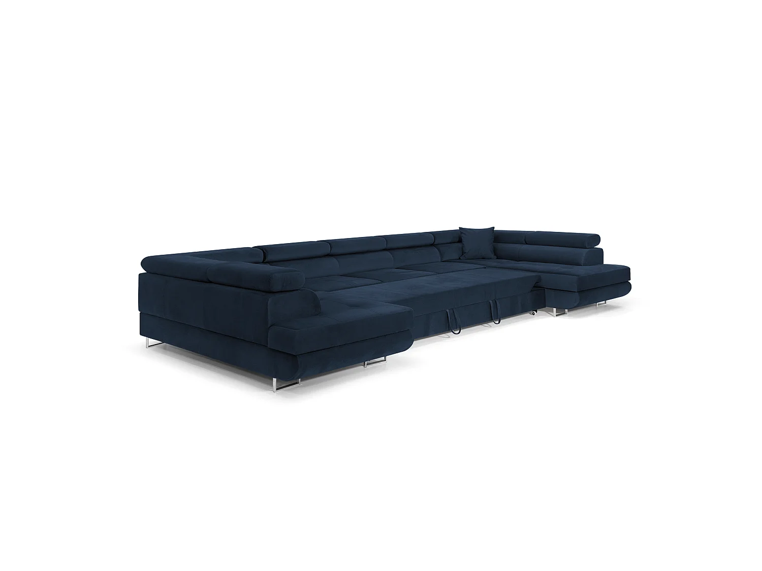 Élégant Canapé-Lit en Forme de U en Velours Bleu avec Rangement - MOBILIER COMFORTINO PASTI